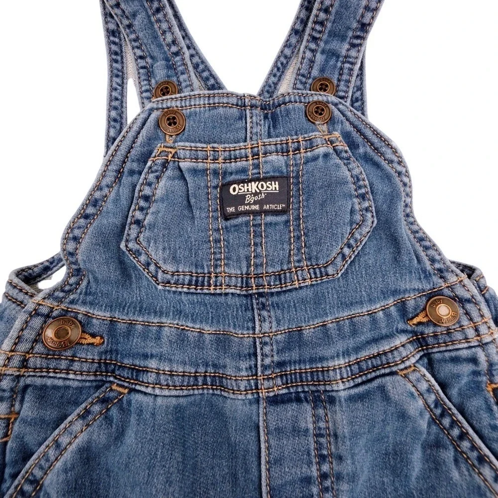 OshKosh B'gosh Denim Overalls Baby Girl 9 Month Blue‎ Jean Stretch Elastic Soft